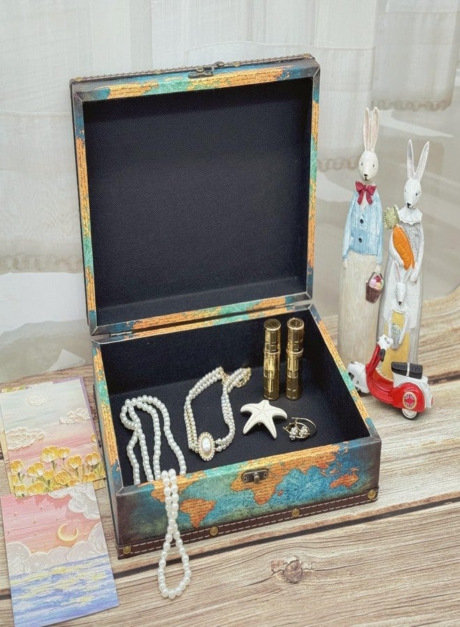 Amedoo Treasure Box Vintage Wooden + PU Leather Decorative Trinket Jewelry Box Memento Case Box Keepsake Box Gifts For Kids Girls Women Men Home Decor (Map/Green, Medium) - Image 4